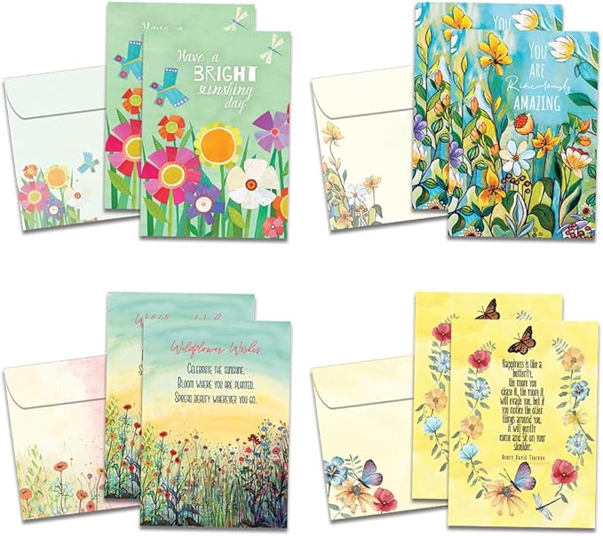 Tree-Free Greetings - Birthday Cards - Artful Designs - 8 Assorted Cards + Matching Envelopes - Made in USA - 100% Recycled Paper - 5 x 7 - Summer Days (GA60284)