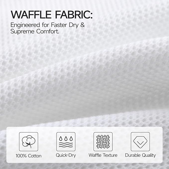 REDKISS 100% Cotton Waffle Weave Bath Towels 4 Pack - 27.5x55 Inches| Lightweight, Quick Dry & Highly Absorbent,Perfect for Spa, Gym, Travel, Guest Bathroom-White