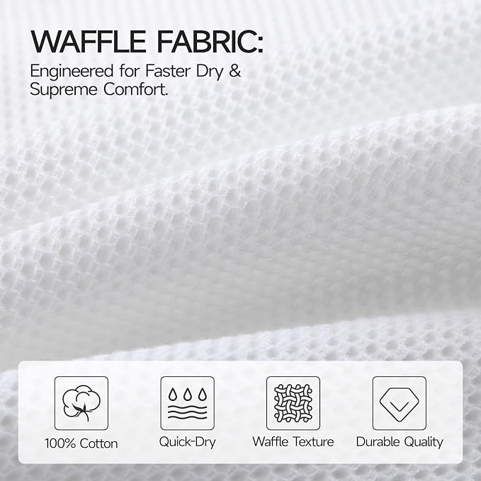 REDKISS Quick Dry Waffle Towel Set of 8, 100% Cotton,Lightweight & Highly Absorbent Waffle Towels for Bathroom, Spa, Gym, Pool-2 Bath Towels, 2 Hand Towels & 4 Washcloths,White