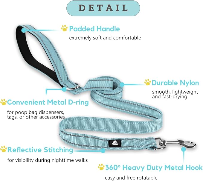 FURRYFECTION Reflective Dog Collar and Leash Set With Quick Release Buckle, Padded Neoprene Adjustable Nylon for Small Medium and Large Dogs (Small Collar+5FT Leash, Blue)
