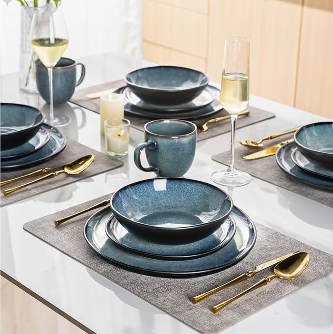 AmorArc Ceramic Dinnerware Sets,Handmade Reactive Glaze Stoneware Plates and Bowls Sets,Highly Scratch Resistant | Dishwasher & Microwave Safe Dishes Set,Service for 4 (12pc)