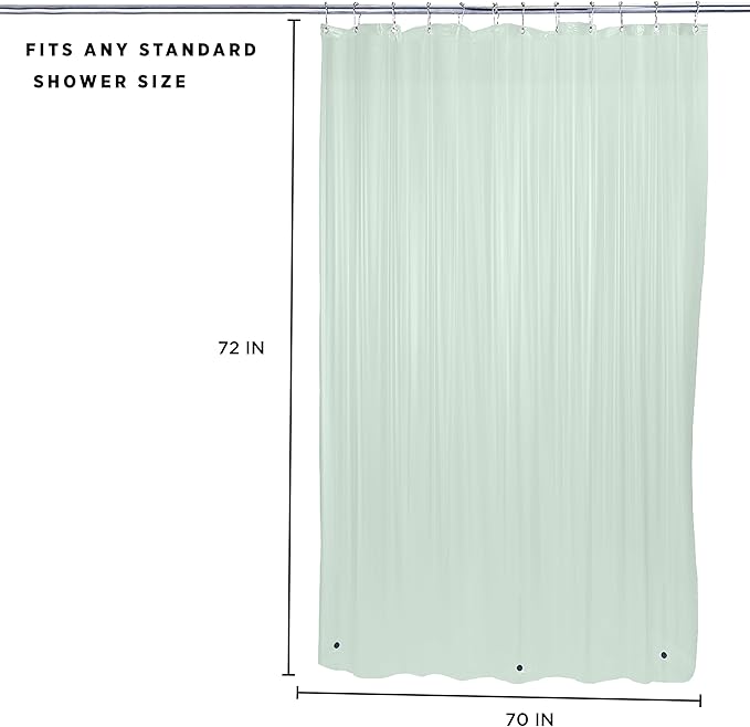 Bath Bliss PVC Heavy Weight Shower Curtain Liner | 4G | 70"x72" | Rust Resistant Copper Grommets | Magnetic Hem | Mint Green