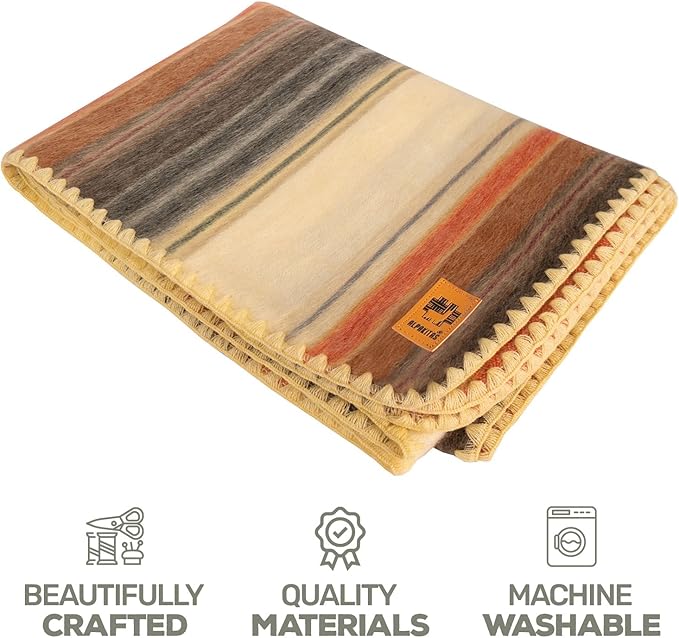 ALPAKITAS Alpaca Wool Blanket - Throw Size Bed Blanket - Alpaca Throw Blanket - Best Gift & Warm Blanket, Lightweight, Couch Blanket or Camp - Outdoor Blanket - 64 x 45 Inches (Light Brown)