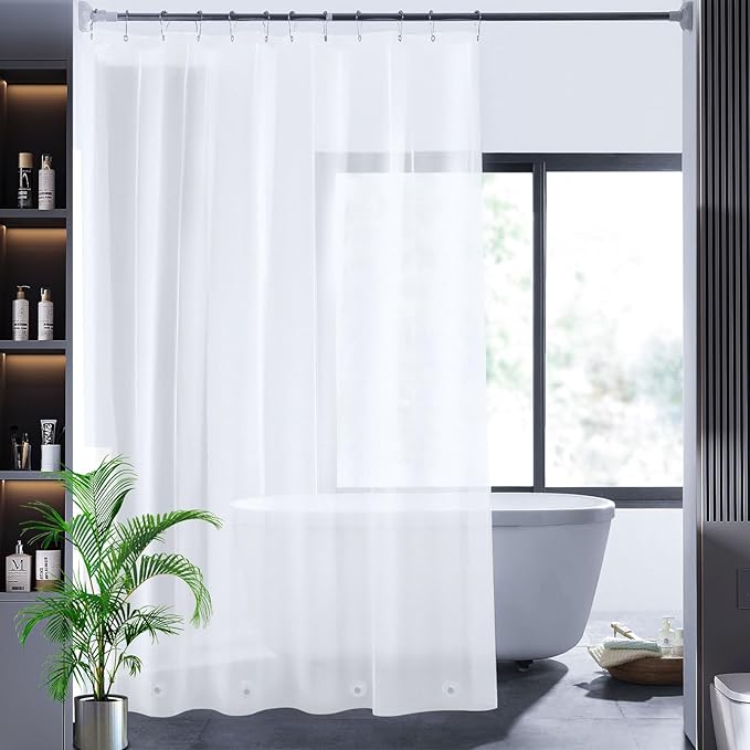 Extra Wide Plastic Shower Curtain Liner 108x72, Frosted PEVA Plastic Waterproof Wide Shower Curtain with 6 Magnets for Bathroom, No Smell with 18 Rustproof Grommets