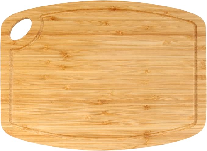 BambooMN Natural Bamboo Cutting Board w/Juice Groove and Hanging Hole - 11.75" x 8.63" x 0.4" - Vertical Cut - 1 Piece