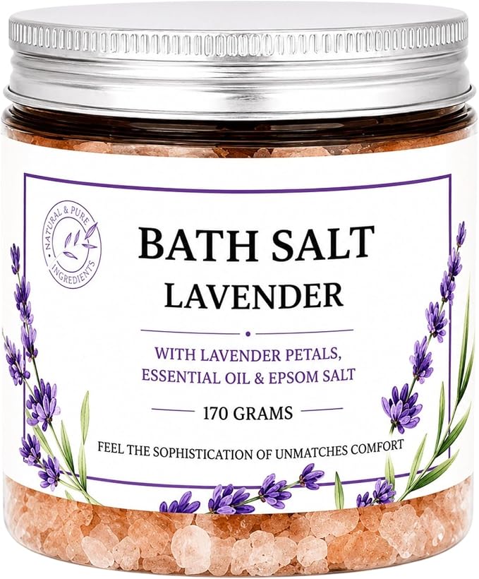 Himalayan Bath Salt with Lavender Petals, Essential Oil & Epsom Salt– 170 Grams, Detox & Wellness