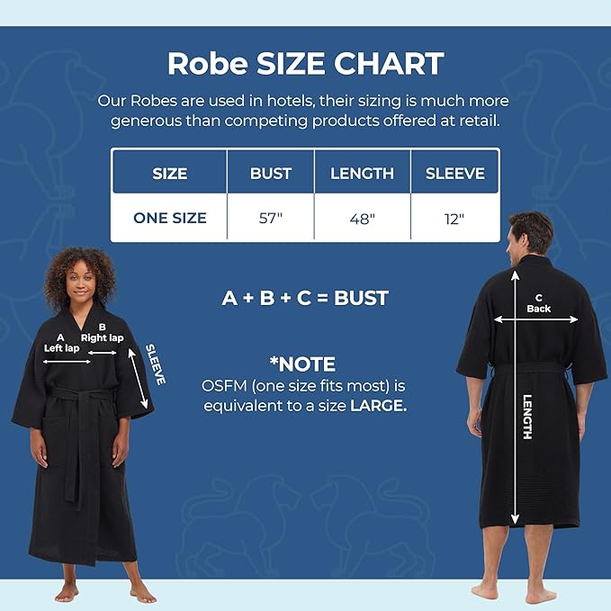 MONARCH Unisex Square Waffle Spa Kimono Robe – Soft Lightweight Fabric & Generously Sized Hotel & Spa Robe with Pockets