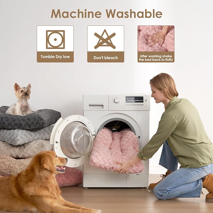 EHEYCIGA Washable XL Dog Bed for Crate 41x27 Inch, Kennel Pad for Extra Large Dogs Up to 65 lbs, Plush and Comfy Pet Sleeping Mat, Pink