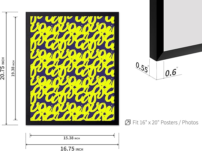 Monem Art Neon Script Pattern Print - Modern Graffiti Typography Poster - Wall Decor for Living Room, Bedroom or Office - 16x20 Black Framed Wall Art by Rs Lab Studio