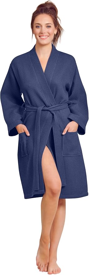 Soft Touch Linen Women's Kimono Waffle Robe-Luxurious & Absorbent & Quick Dry-Cotton & Polyester Blend