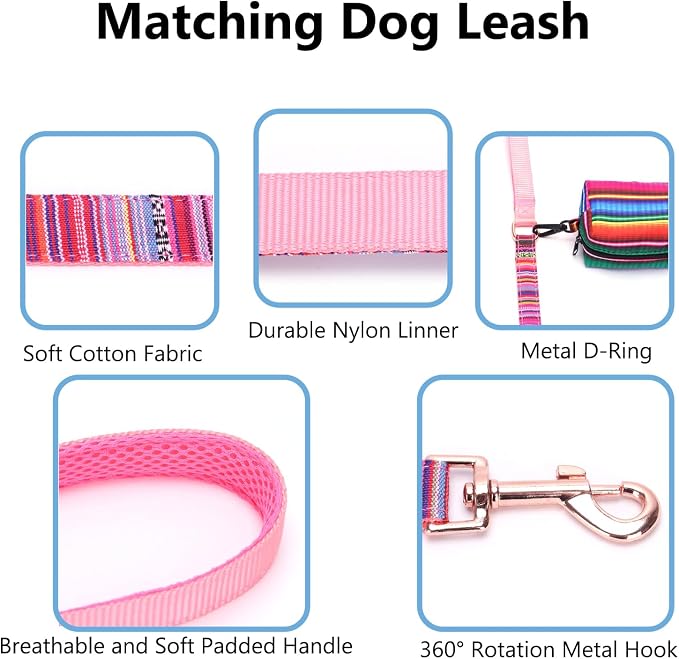 Dog Collar and Leash Set for Dogs Walking Bohemia Ethnic Style | Soft Durable Nylon Adjustable Collar with Metal Buckle 5ft Matching Leash with Padded Handle for Small Medium Large Dogs