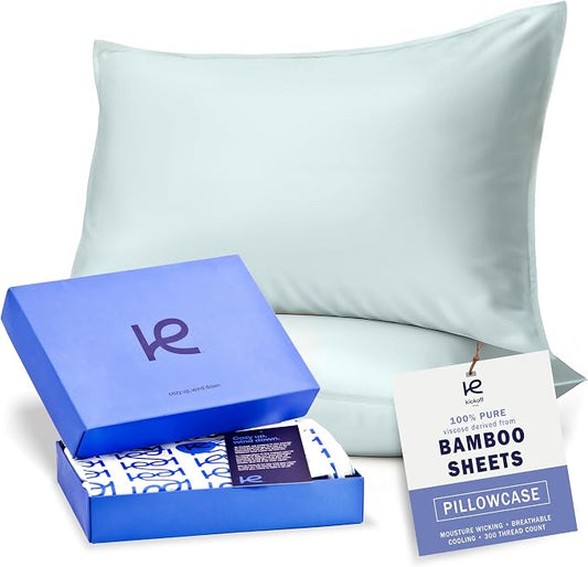 Kickoff Viscose Bamboo Pillowcase, Queen, Set of 2, 100% Organic Hidden Zippered Viscose Bamboo Pillow Case Queen Size, Cooling Pillow Cover for Hot Sleepers (20"x30" Coastal Blue)