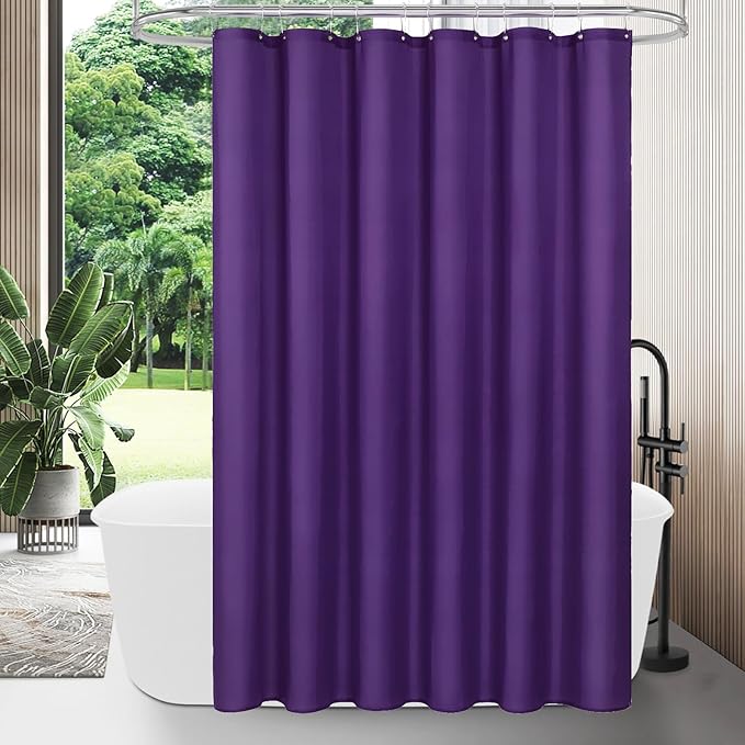 MitoVilla Stall Half Size Shower Curtain Liner, 36 x 72 Inch Fabric Bath Curtain Liner for Modern Hotel, Purple Shower Liners, Washable & Water Repellent