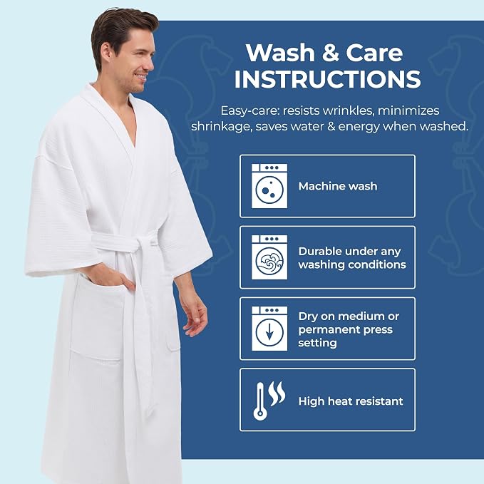 MONARCH Unisex Diamond Waffle Spa Kimono Robe – Soft Lightweight Fabric, Generously Sized Hotel & Spa Robe with Pockets