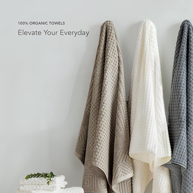 Texere 100% Organic Cotton Diamond Jacquard 700 GSM Luxury Bath Towel Sets - Ultra Soft and Absorbent Hotel and Spa Quality (Diamond, Charcoal, 4 Bath Towels)
