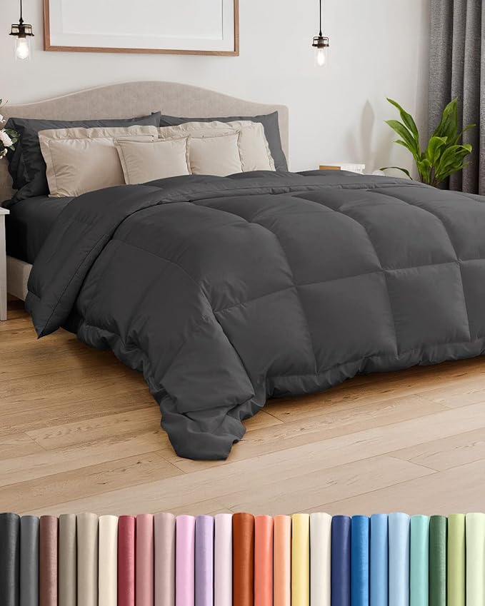 Queen Size, Dark Gray Alternative Down Comforter - Warm, Lightweight & Breathable Hotel Quality Bedding for Men, Women, Kids and Teens - All Season Oversized Cooling Microfiber Duvet Insert Comforter