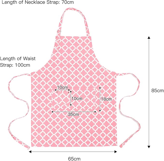 LessMo Kitchen Cooking Aprons with 3 Pockets for Men Women - Cotton Adjustable Professional Grade Chef Apron for Kitchen, BBQ & Grill (Pink)