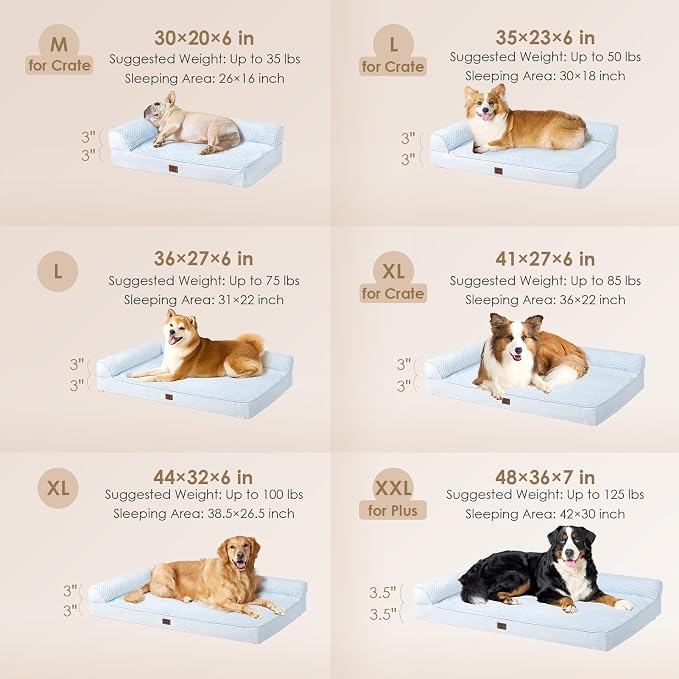 EHEYCIGA Extra Large Dog Bed Othorpedic, Memory Foam XL Dog Bed with Washable Removable Cover, Waterproof Pet Sofa Couch XLarge Size Dogs with Nonskid Bottom, 44x32x6.5, Washblue