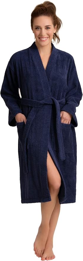 Women's Turkish Terry Kimono Style Bathrobe - 100% Cotton Robe for Women - Comfortable & Absorbent - Soft & Cozy Wear