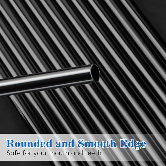 Tomorotec 40oz Straws, 14PCS Stainless Steel Replacement Straws Fit for Stanley 40oz Adventure Quencher Travel Tumblers with Cleaning Brushes 2PCS, Food-Grade, Dishwasher Safe for Smoothies (Black)