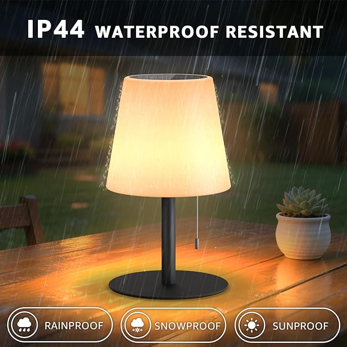 uuffoo Solar Lamp Outdoor Waterproof 8 Colors Rechargeable Cordless, Eye-Caring Dimmable Solar Lights LED Battery Operated Portable for Indoor Outdoor Garden Patio (Black)