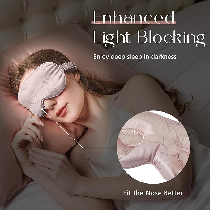 ZIMASILK Adjustable 22 Momme 100% Mulberry Silk Sleep Mask, Upgraded 3D Contoured Cup Eye Mask for Sleeping, Super Soft & Breathable Blindfold, Blackout for Deep Sleeping (Pink - Fruit Line Art)