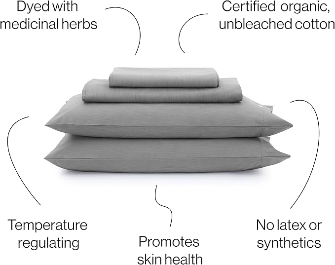 AIZOME Bedsheet Set Made from 100% GOTS Organic Cotton, Non-Toxic Plant-Dyed 340 Thread Count, Hypoallergenic for Sensitive Skin, 4-Piece (Silver Sumac, Twin)