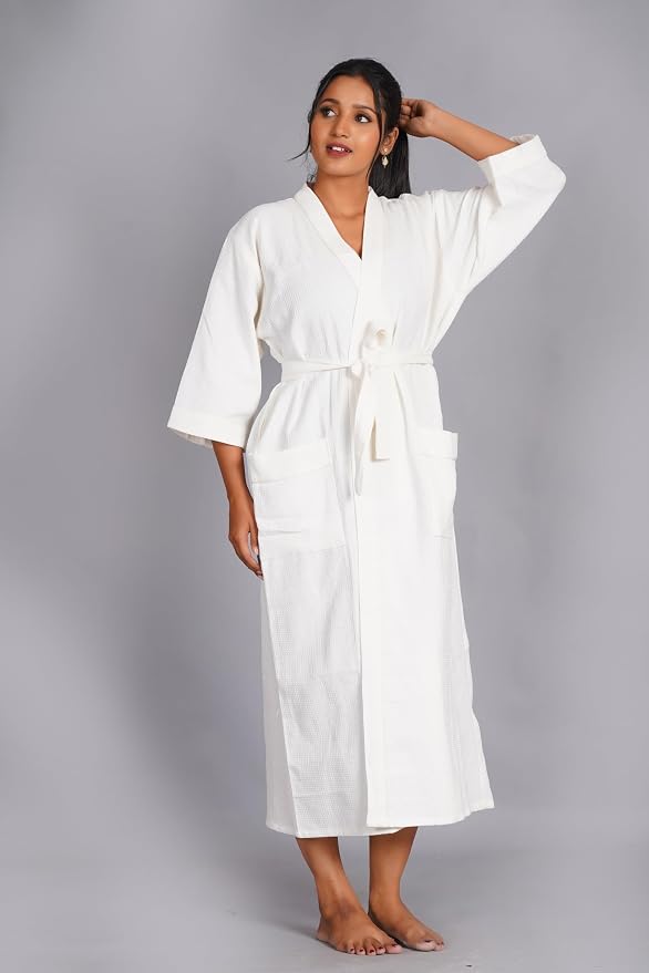 COTSILER Cotton Waffle Bathrobe for Women – Lightweight Spa Robe with Belt & Front Pockets