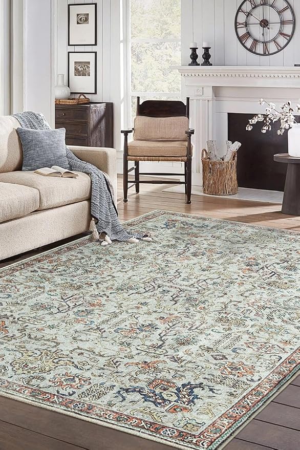 Keen Home Design 48"x72" Rug - Machine Washable Area Rug with Non-Slip Backing, Ideal for Living Room, Dining Room, Bedroom - Vintage, Easy Clean, Durable, Low Pile Rug - (4' x 6')