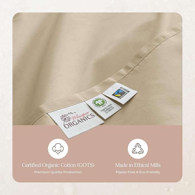 Organic Queen Fitted Sheet Only Deep Pocket - 100% Organic Cotton Sheets with Breathable 300 Thread Count Sateen Weave GOTS & Fairtrade Certified - Soft Fitted Bed Sheets Only (Dune, Queen)