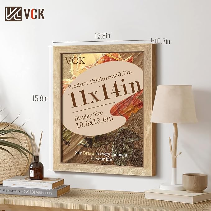 VCK 11x14 Natural Picture Frames 3 Pack, High-End Wood Wide Border Poster Frame, Multi-Directional Display Family Photos, Office Prints, Studio/Gallery/Home Artwork