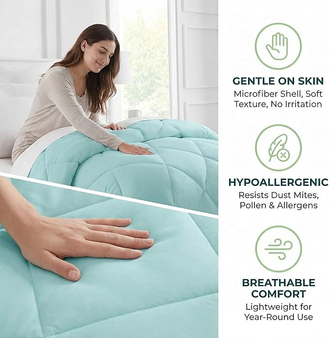 Full/Queen Comforter Insert, All Season Down Alternative, Box Stitching, Lightweight Corner Tabs, 89"x89", Gray