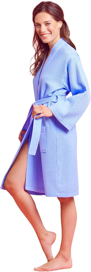Soft Touch Linen Women's Kimono Waffle Robe-Luxurious & Absorbent & Quick Dry-Cotton & Polyester Blend