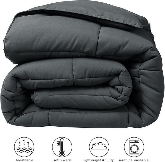 COHOME Oversized King Size Comforter, All-Season Quilted Down Alternative Duvet Insert, Luxury Hotel GentleSoft Comforter with Anti-Clump Tech & 8 Tabs - Reversible - Dark Grey 98 x116 inches