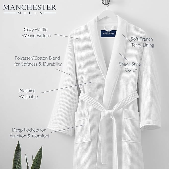 Manchester Mills Waffle Weave Robe with Lightweight French Terry Lining - one size