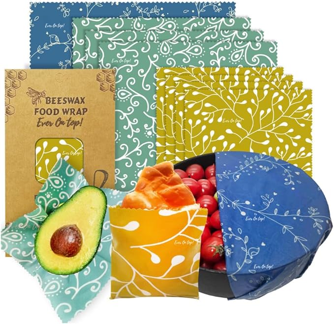 9 Pack Reusable Beeswax Wraps For Food - Zero Waste, Organic Bee wrap for food leftovers, Fruit, Bees wax paper food wrap