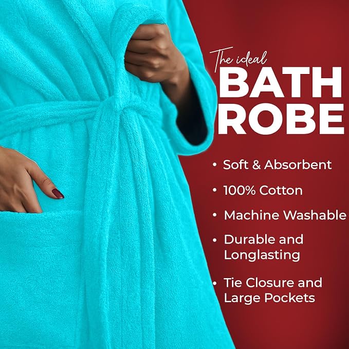 RIVERSIDE Premium 100% Cotton Terry Bathrobe For Women and Men - Soft Towel Robes with Shawl Collar Ajdustable Belt & Pockets