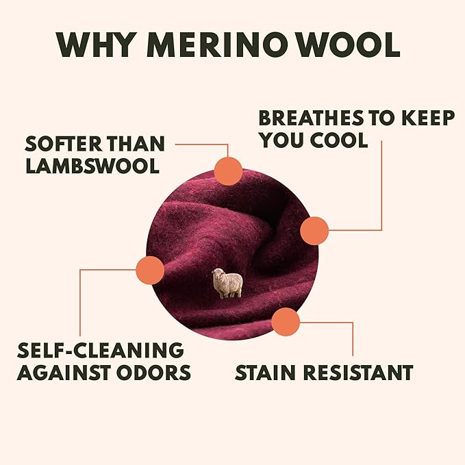 Woolly Mammoth Woolen Company Merino Wool Blanket, 66" x 90" Mulberry | Temperature Regulating - Fire-Resistant - Warm Camping Blanket for Car Emergency Kits, Picnics, Summer Festivals and Stadiums