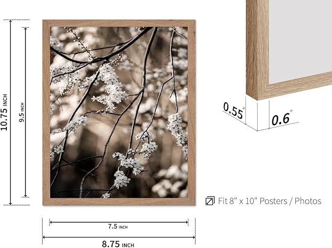 Monem Art Cherry Blossom Branch Photography Print - Moody Botanical Nature Art Poster - Wall Decor for Living Room, Bedroom or Office - 8x10 Beige Framed Wall Art by Mareike Bohmer