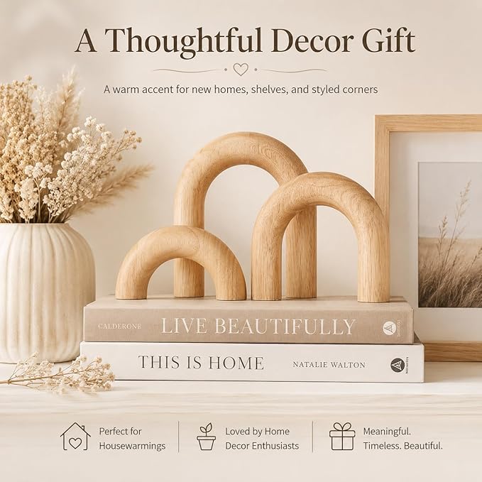 XMGZQ Wood Arch for Coffee Table Decor Items,Wood Statue and Sculpture Set 3,Japanese Neutral Home Decor Aesthetic,Living Room,Entryway,Bookshelf,Floating,Console,Boho Minimalist Objects