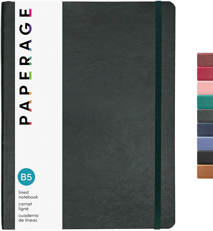 PAPERAGE Softcover Lined Journal Notebook (Dark Green), 176 Pages, Large B5 College Ruled Notebook, 7.6 inches x 10 inches - 100 GSM Thick Premium Paper, Leather Journal for Home, Work & School