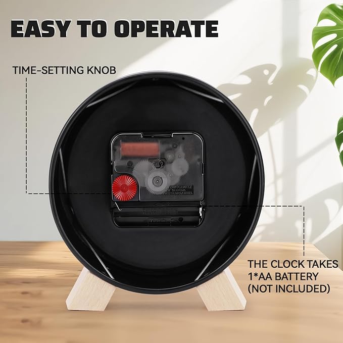 Maxspace Wooden Analog Clock, Small Silent Bedside Desk Clock Battery Operated, Elegant and Decorative Table Clock with Wooden Frame for Living Room, Bedroom, Bedside, Desk (Black)