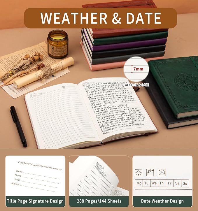 Lined Journal Notebook, A5 Leather Vintage Journals for Writing, 288 Pages College Ruled Notepad for Women Men, Vegan Leather Daily Notebook for Work, School, Travel, Note Taking(Celtic Star, Green)