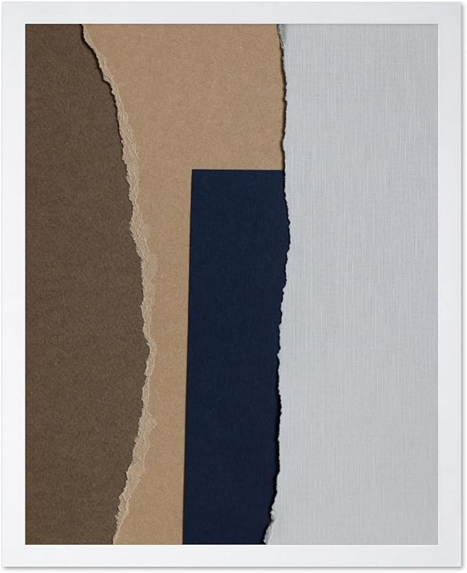 Monem Art Torn Paper Neutral Collage Print - Minimalist Scandinavian Abstract Poster - Wall Decor for Living Room, Bedroom or Office - 8x10 White Framed Wall Art by Mareike Bohmer