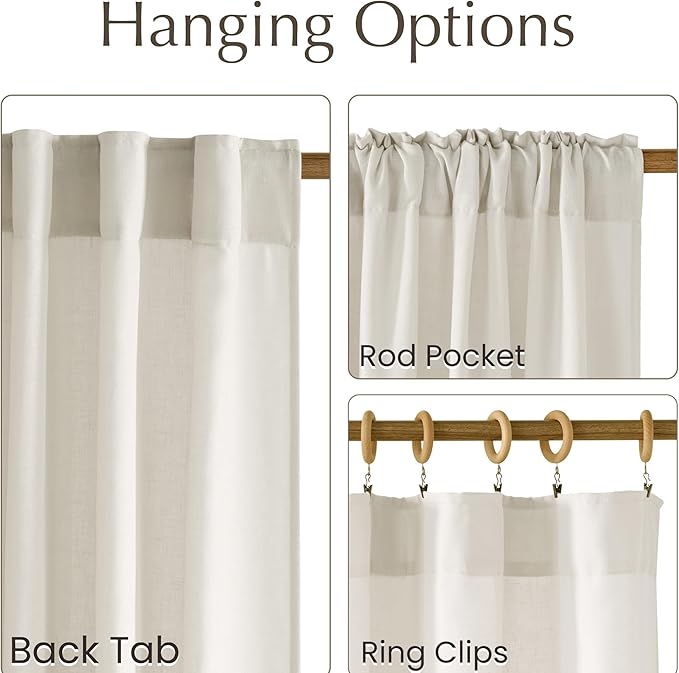 NICETOWN Linen Blend Bone White Curtains 84 inches Long, Rod Pocket & Back Tab Light Filtering Semi Sheer Window Treatments Privacy Added Drapes for Bedroom, W55 x L84, 2 Panels