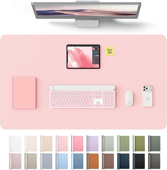 YSAGi Leather Desk Protector, Office Mat, Large Mouse Mat, Non-Slip PU Leather Blotter, Laptop Desk Mat, Waterproof Writing Pad for Office and Home(Light Pink, 40" x 24")