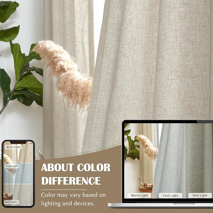jinchan Linen Curtains with Privacy Lining 90 inch Length Lined Curtains for Living Room Bedroom Light Filtering Oatmeal Drapes Neutral Farmhouse Cottage Core Home Office Rod Pocket Back Tab 2 Panels