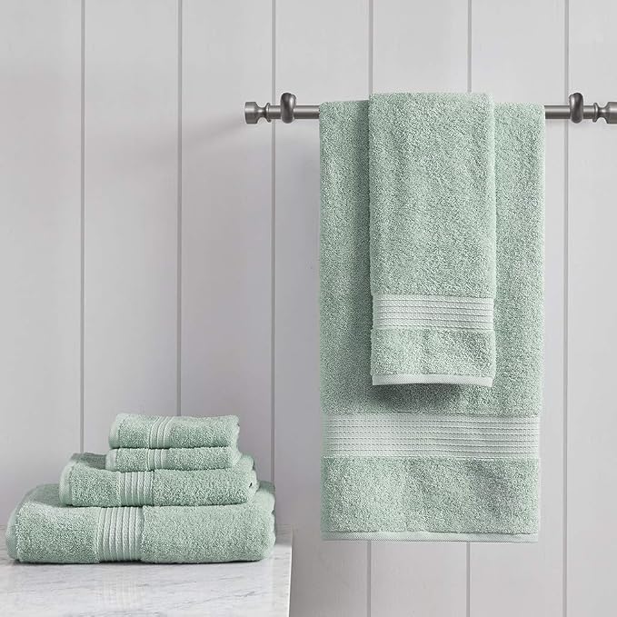 Madison Park Organic 100% Cotton Bathroom Towel Set, Hotel & Spa Quality Highly Absorbent, Quick Dry, Include for Shower, Handwash & Facial Washcloth, Multi-Sizes, Seafoam