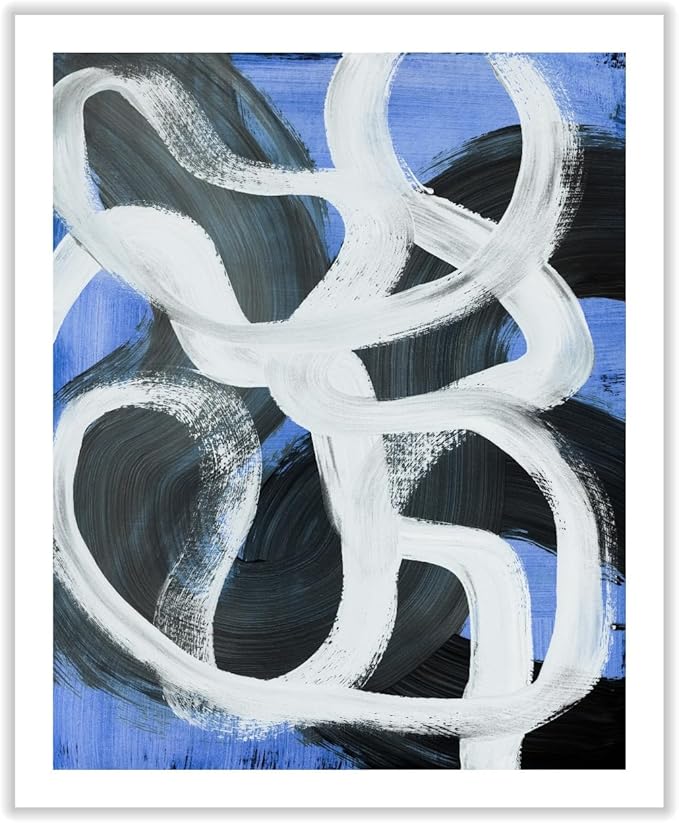 Monem Art Bold Blue Brushstroke Abstract Print - Modern Textured Line Art Poster - Wall Decor for Living Room, Bedroom or Office - 18x24 ROLLED CANVAS Wall Art by Mareike Bohmer
