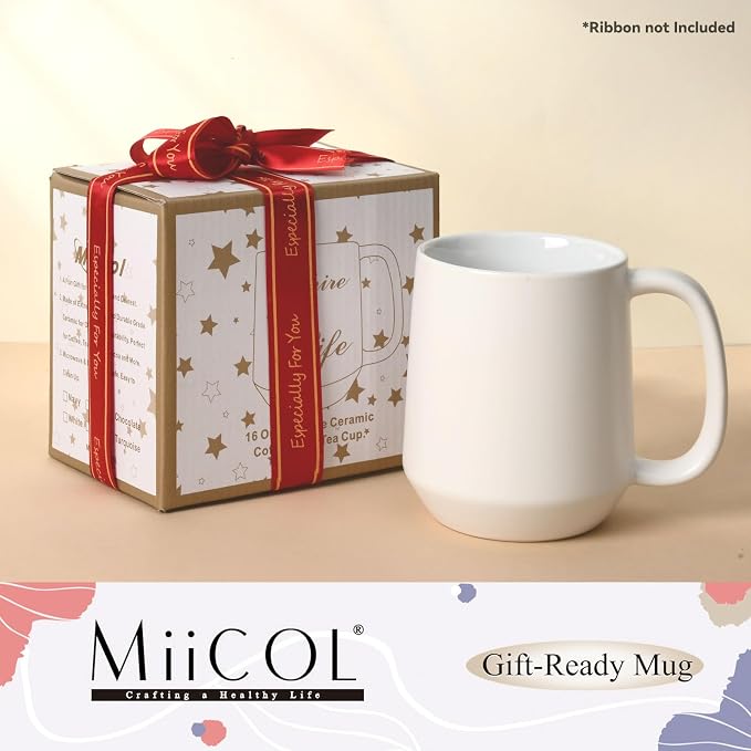 Miicol 16 oz Large Ceramic Coffee Mug, Tea, Mulled Drinks Cup, Gift for Office Staff or Home Using, Microwave and Dishwasher Safe, Frosted Surface, White